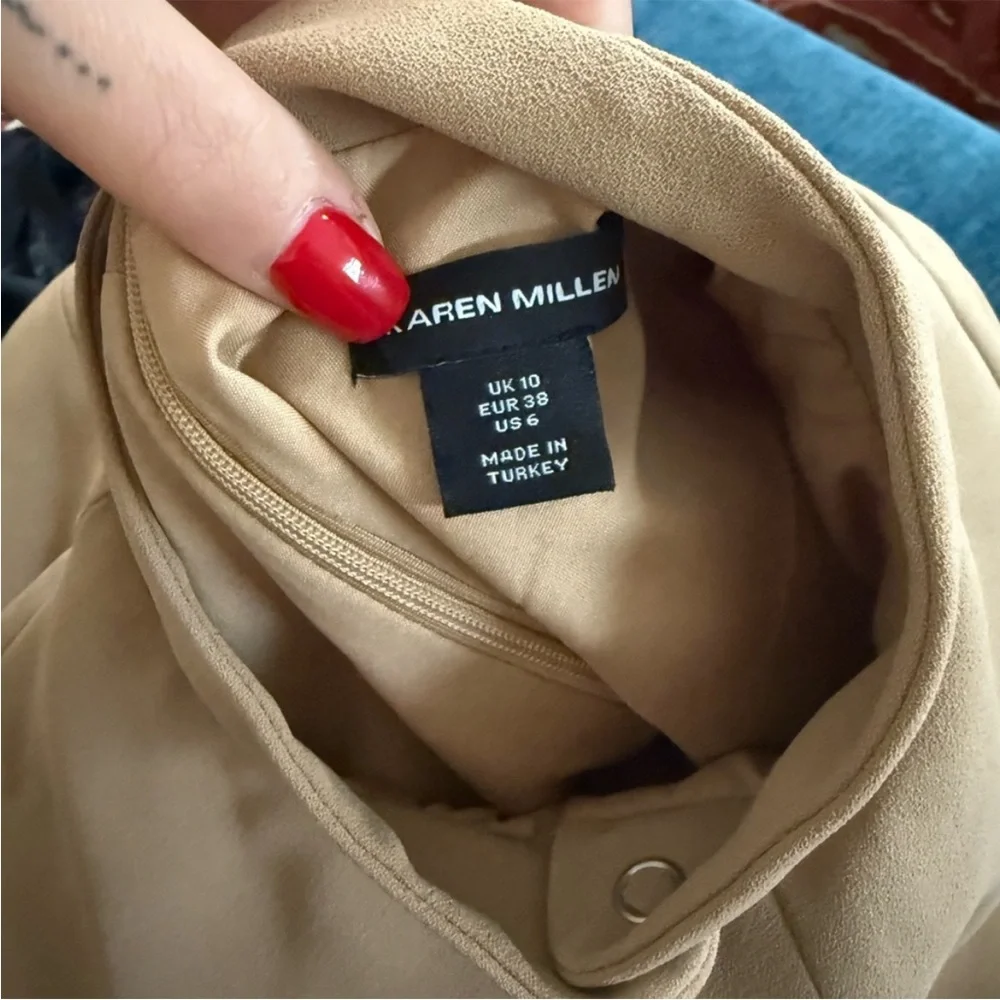 Karen Millen Tan Beige Mini Dress with Pleated Hem - Picture 3 of 3
